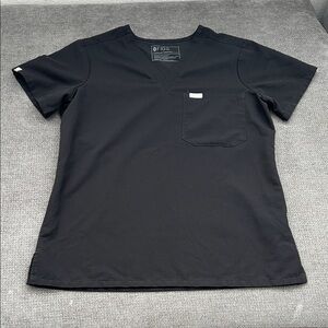 Figs Black V-Neck Short Sleeve Shirt